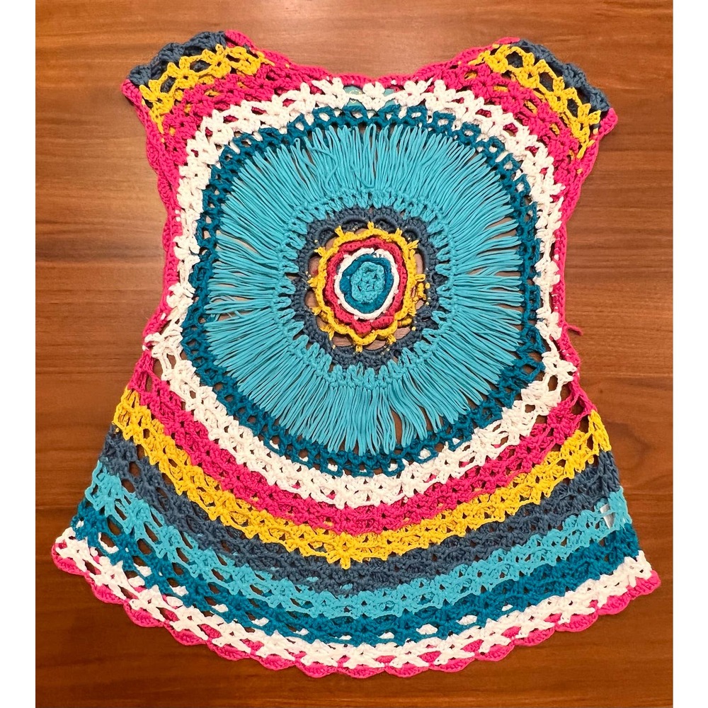 Funky Open Knit Hippie Style Sweater Tank Top Vest Size Medium